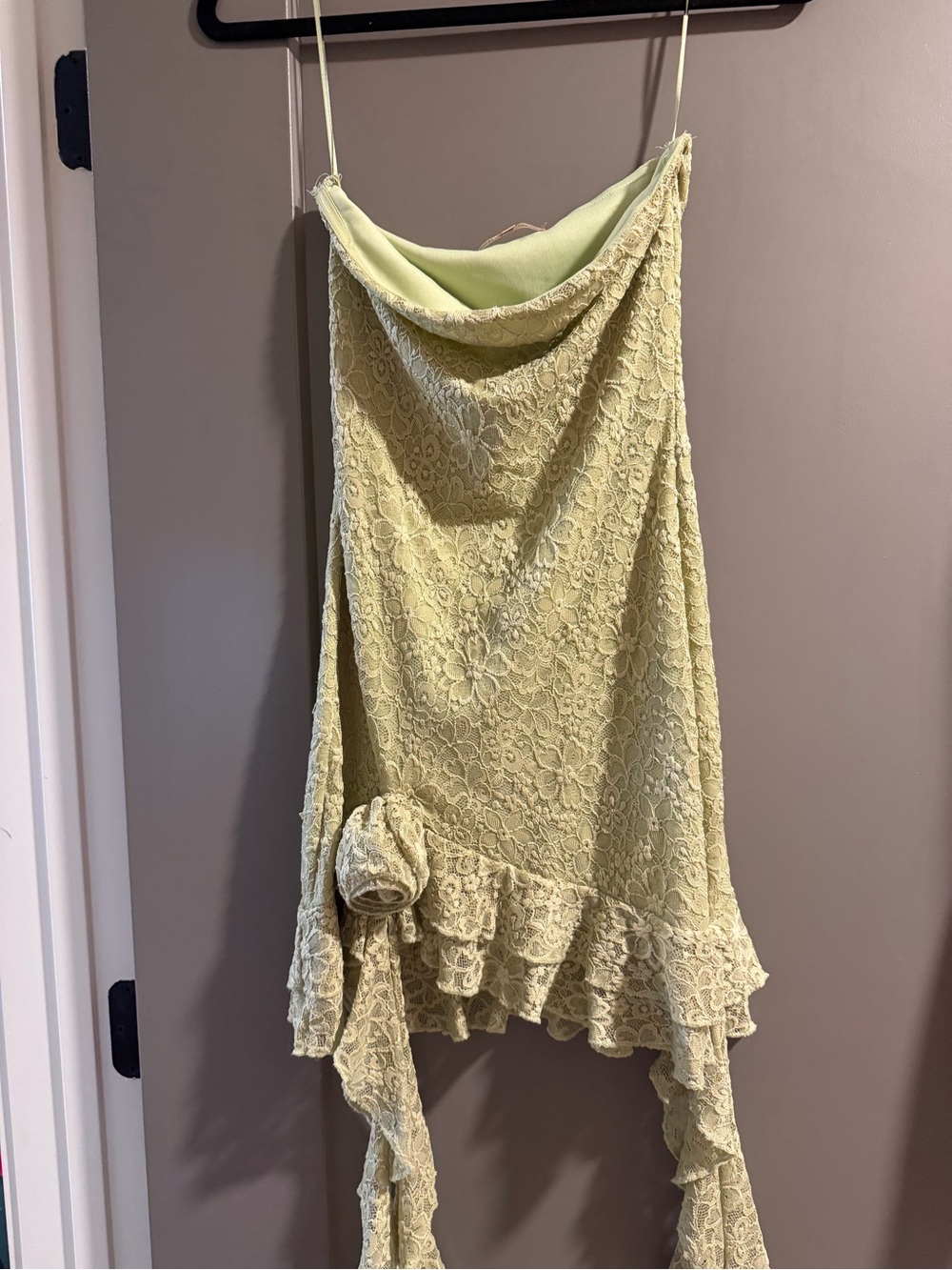 Lace Ruffle Sage Mini Dress